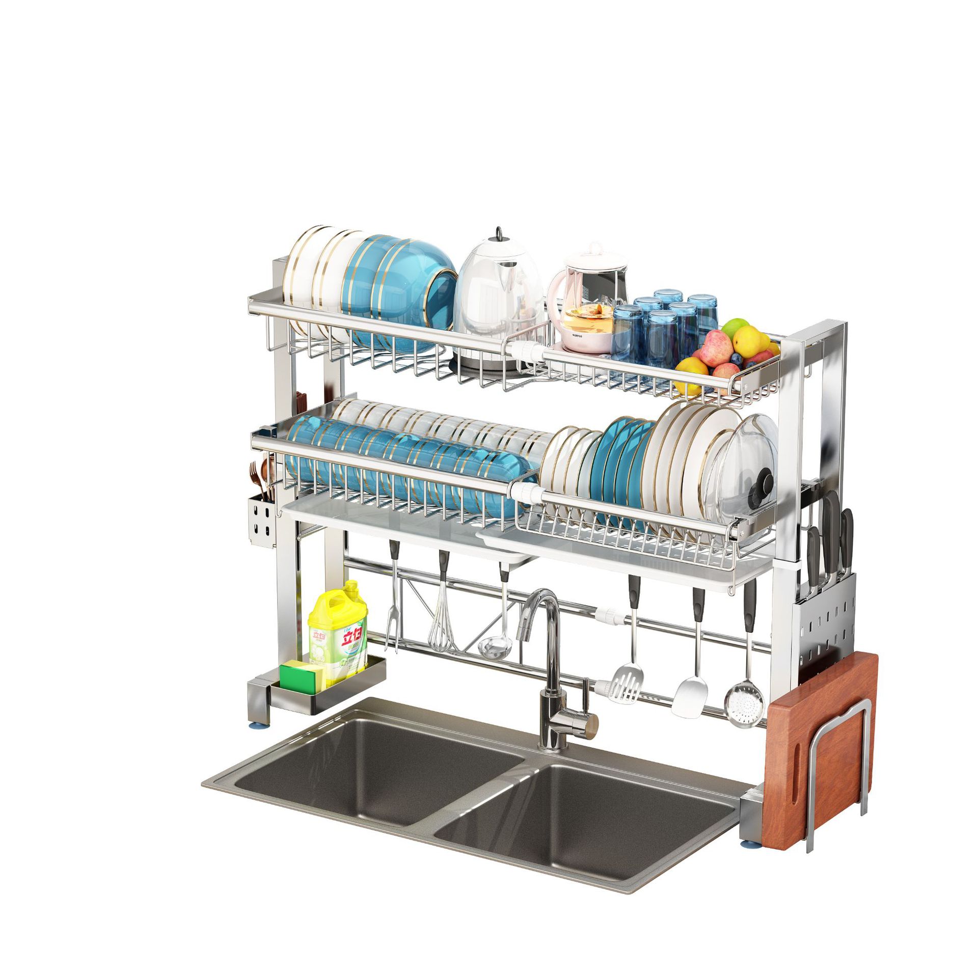 Stainless steel rack retractable dish storage rack cutlery bowl rack 18