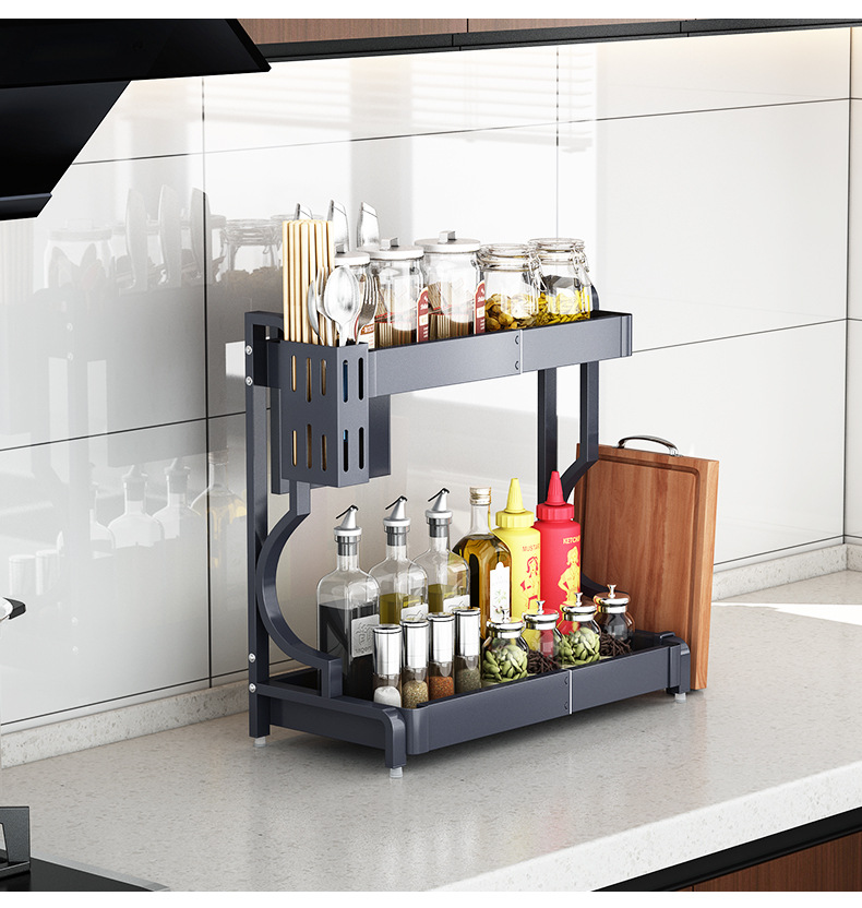 Stainless steel spice rack household telescopic storage rack 2